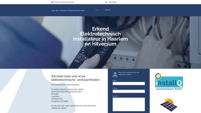 Website van van der Velden Elektrotechniek