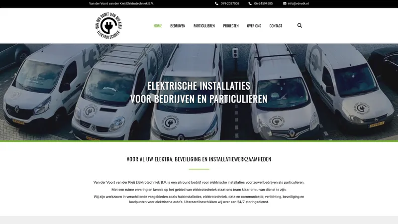 Website van Van der Voort van der Kleij Elektrotechniek BV. - Bleiswijk - Zoetermeer