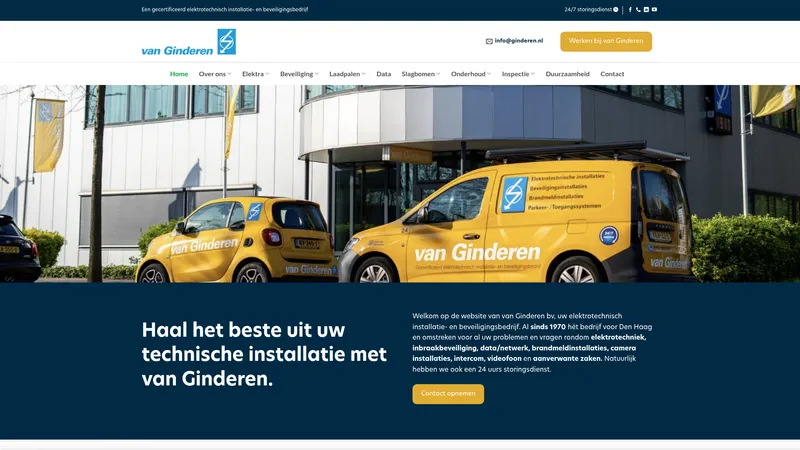 Website van Van Ginderen Elektrotechnisch Installatiebureau