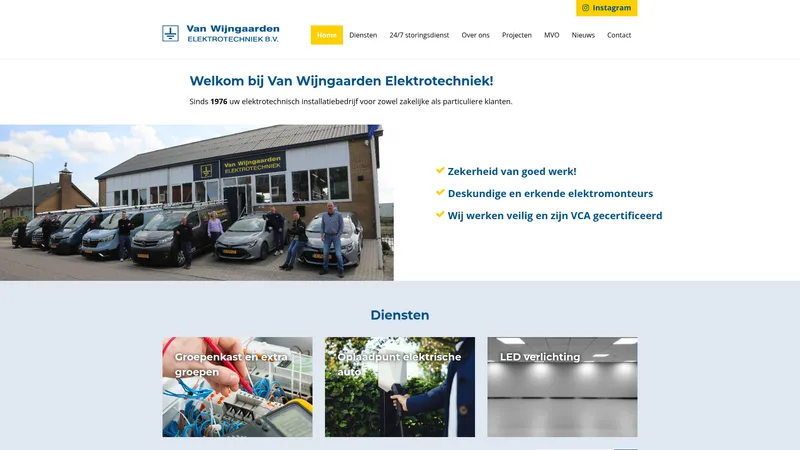 Website van Van Wijngaarden Elektrotechniek