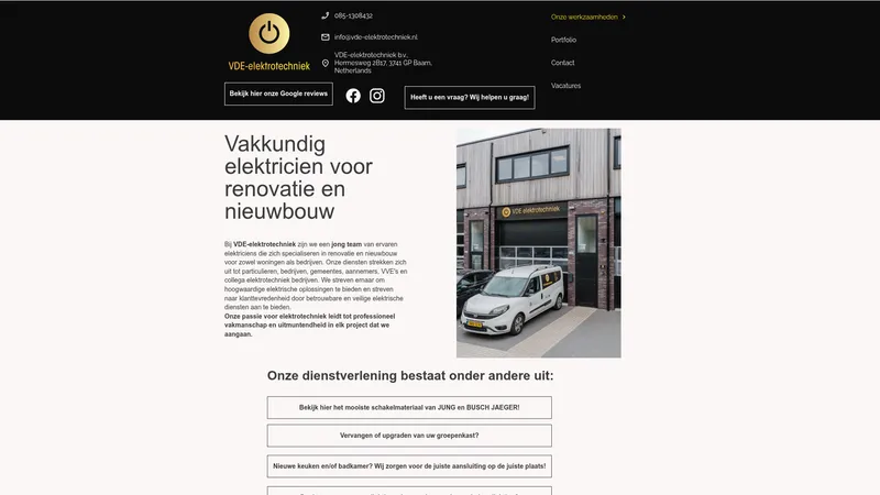 Website van VDE elektrotechniek B.V.