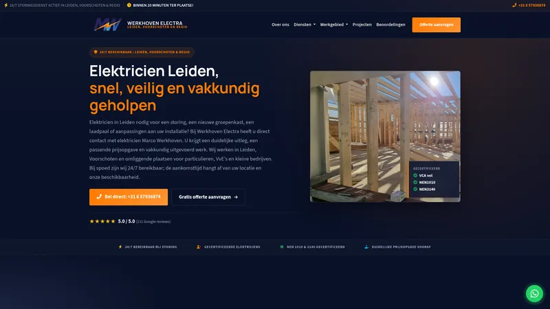 Website van Werkhoven Electra - Elektricien Leiden